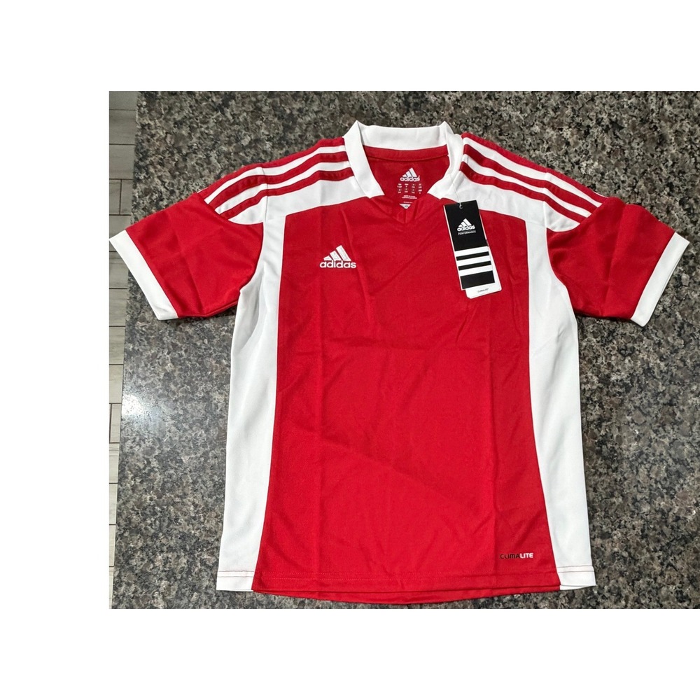 Adidas Kids Climalite Red White Soccer Jersey Short Sleeve Athletic‎ Shirt Small